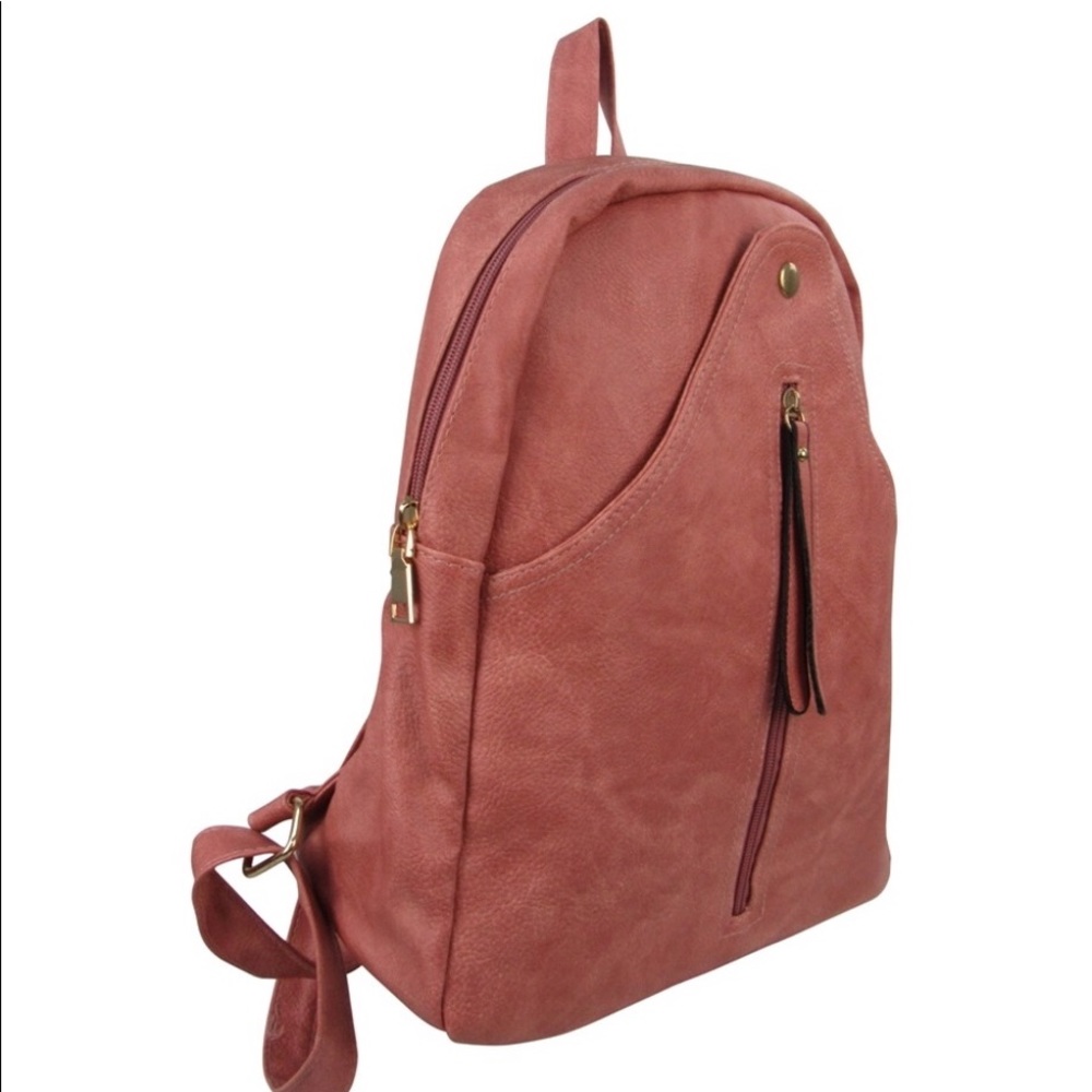 Leather Fashion Backpack with Snap Pocket